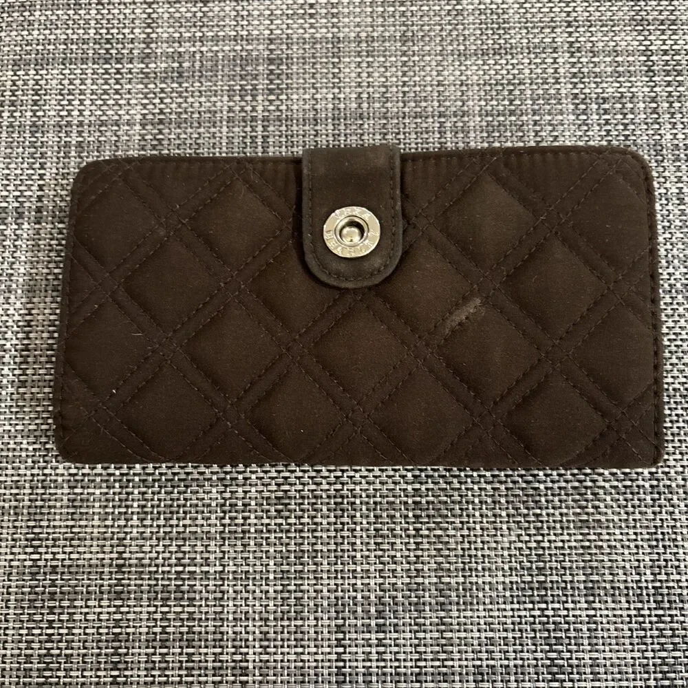 Vera Bradley Quilted Wallet Espresso Brown Microfiber Organizer Zip Bifold